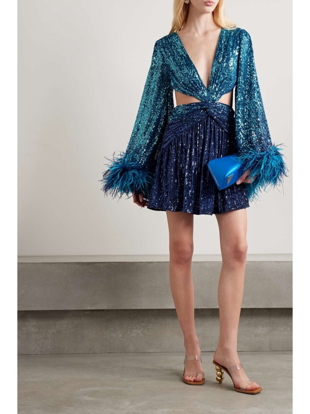 PATBO Alessandra Ambrosio cutout feather-trimmed sequined tulle mini dress - Picture 4 of 4